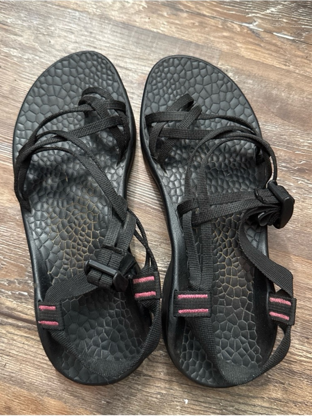 Chaco Black Sandals with Pink Accent Straps